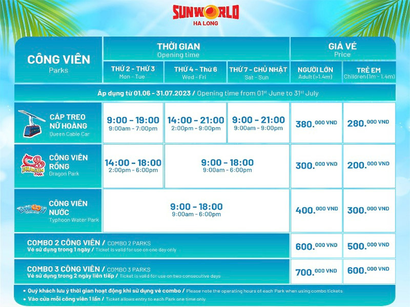 Giá vé công viên nước Hạ Long